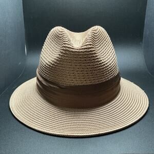 Stacy Adams Kingston Tan Polybraid Pinch-Front Wide‎ Brim Fedora - Pre Owned